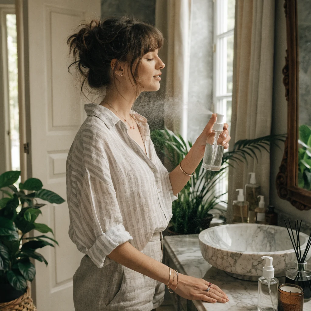 Bagno ordinato con prodotti corpo