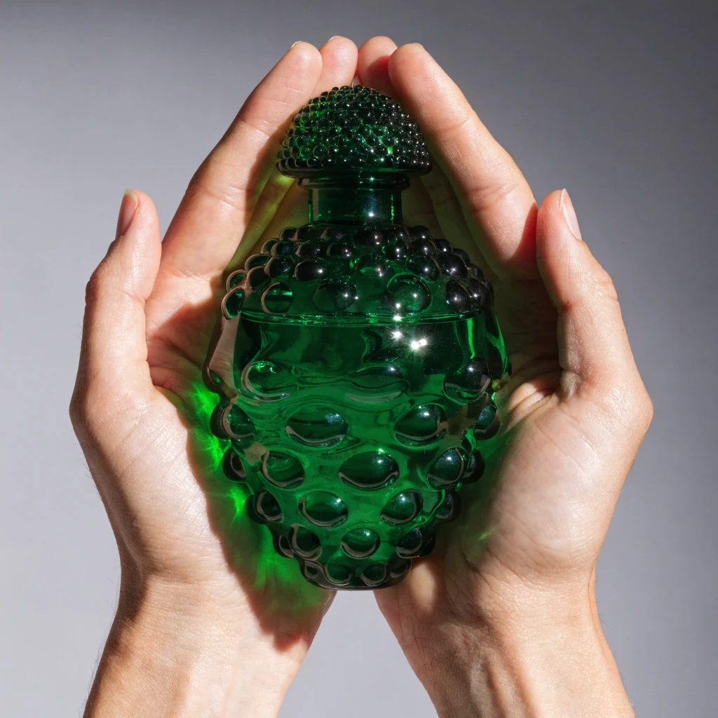 Dettaglio flacone verde iconico