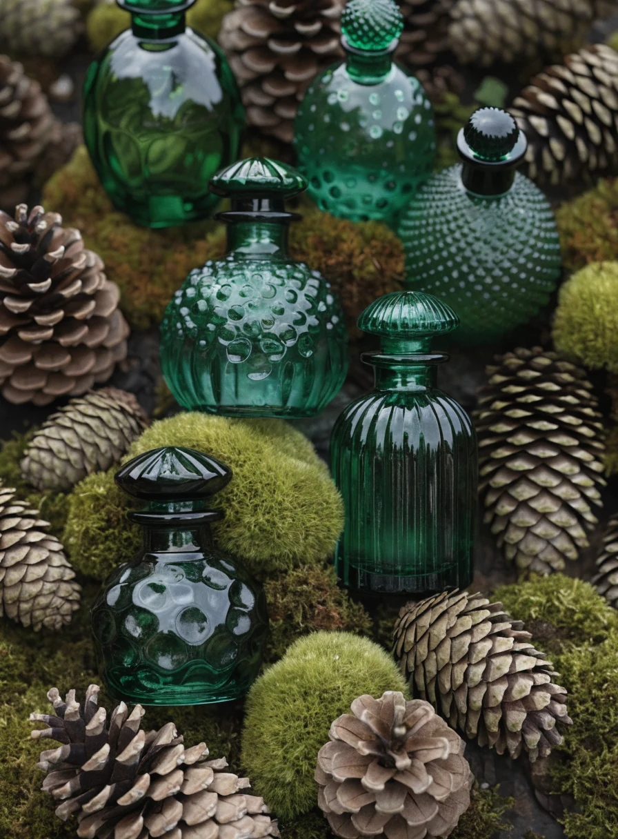 Composizione verticale profumi e pigne